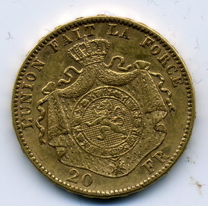 20 франков,Бельгия 1877,6,45 гр.