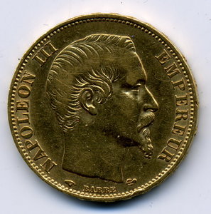 20 франков,Франция 1859,6,45 гр.