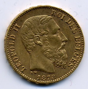 20 франков Бельгия 1871,6,45 гр.