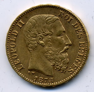 20 франков Бельгия 1878,6,45 гр.