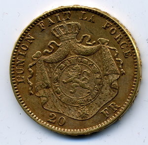 20 франков Бельгия 1878,6,45 гр.