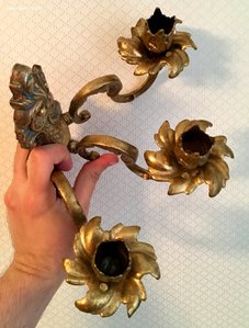 Бронзовый настенный подсвечник на три свечи. РАБОТА!!!!
