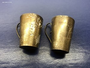 ЛОТ 03. Серебряные стопки 2шт., 875 проба, обе вместе: 54гр.