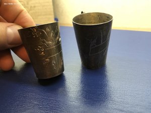 ЛОТ 03. Серебряные стопки 2шт., 875 проба, обе вместе: 54гр.