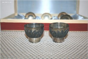 Стопки лафитники в коробке набор мельхиор скань позолота