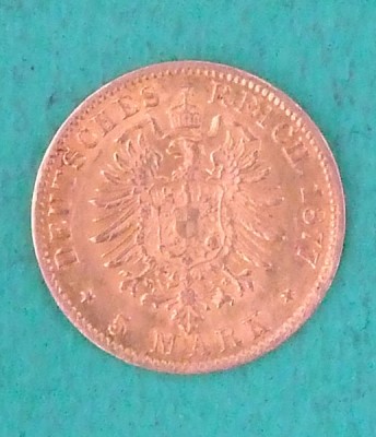 5 марок 1877, Баден, XF, золото, вес 2,1