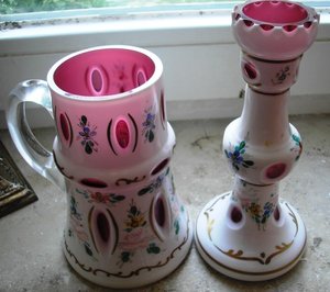 Подсвечник и пивная кружка  двойное стекло, Богемия.