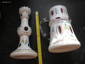 Подсвечник и пивная кружка  двойное стекло, Богемия.