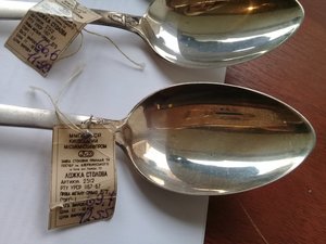 Ложки столовые, серебро, ПЛОМБА 6 шт.