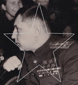 ГСТ С.В.Ильюшин,артист Н.П.Охлопков и ГСС А.И.Покрышкин.