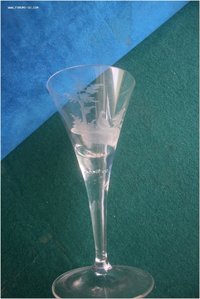 Фужер старинный стекло травление сюжет птицы деревья