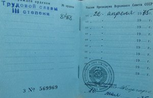 Орден Трудовая Слава 3 ст.№81468.+док.