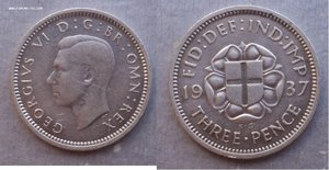 6 пенсов 1873 г. 3 пенса 1937 г. 1/2 кроны 1942 г. Серебро.