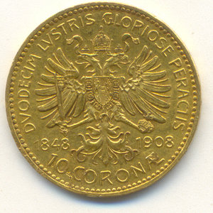 Австро-Венгрия 10 крон 1908 год Юбилей 60 лет правления.