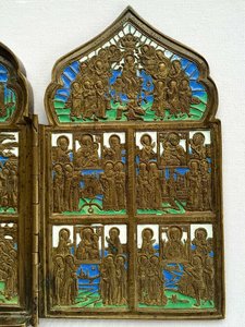 Меднолитой Складень. Хрусталев. Продажа.