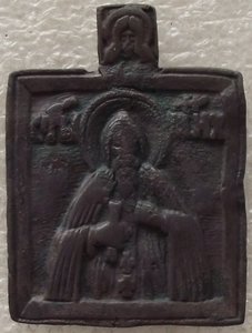 меднолитая икона,преподобный Тихон Луховский