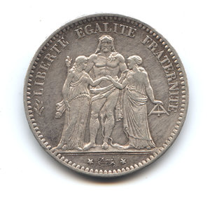 5 Франков 1876 год Франция