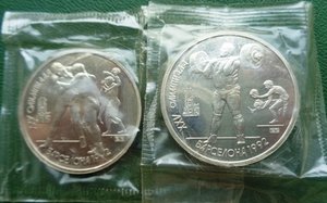 Комплект монет олимпиада в Барселоне 1992г в упаковках.