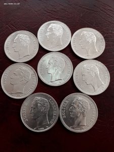 Венесуэла 2 и 1 боливары серебро 8 и 12 шт. шт.блеск 1960-65