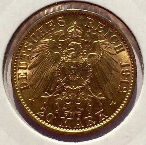 20 марок 1912 года. Золото. Вильгельм.