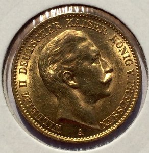20 марок 1912 года. Золото. Вильгельм.