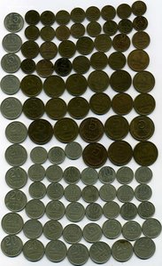 1,2,3,5,10,15,20 копеек 1961 - 1991г . 90 шт разных.