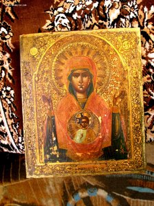 Икона Божией Матери «Знамение» Сусальное золото. 19 век.