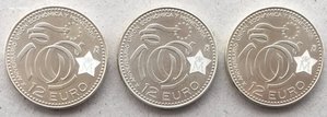 Испания. 12 евро СЕРЕБРО. 3 штуки
