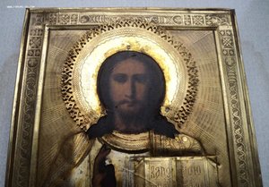 Икона Господь Вседержитель. 22.1 х 26.8 см. Оклад. Позолота.