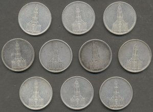 5 марок 1934-35 гг. "Кирха" 10 шт.