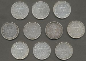 5 марок 1934-35 гг. "Кирха" 10 шт.