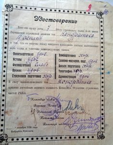 Удостоверения на красноармейцев об окончании курсов.