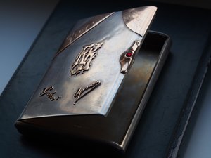 Портсигар 875 проба, золотые накладки