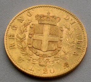 Италия 20 лир 1863 - золото