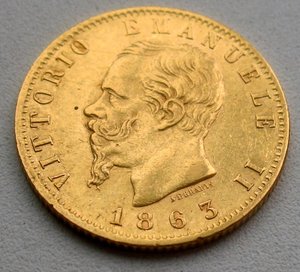 Италия 20 лир 1863 - золото