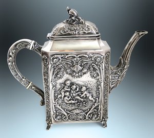 Набор для чая или кофе с ангелами, Германия, Hanau, серебро!