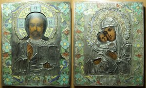 Венчальная пара серебро 84 эмаль полихромная необычная