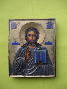 Икона "Господь Вседержитель". Оклад. Эмаль.