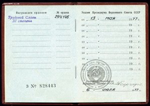 Трудовая слава 3ст. № 294146 с Док.