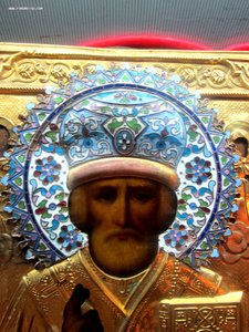 Красивая Икона" Николай Чудотворец" Эмалевый венец. Подарочн