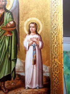 Красивая Икона " Трое Святых. На золоте Елабужский женский м