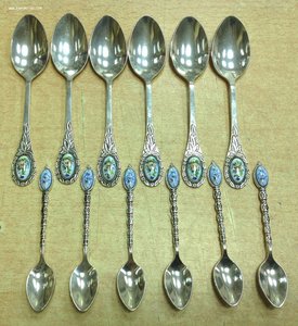 6 чайных и 6 кофейных ложек с финифтью