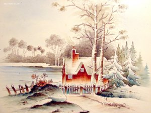 Картина "зимний пейзаж"Горячая эмаль на стали.