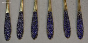 Набор кофейных ложек. Серебро 875, эмаль.