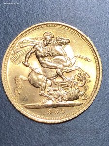 Соверен Елизавета 2 1963 штемпель по всму полю