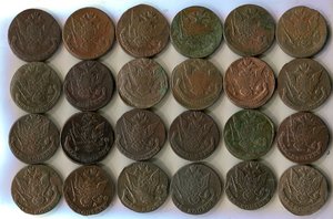 Подборка Екатерининских пятаков.1763-1796. 34 монеты.ЕМ