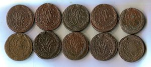 Подборка Екатерининских пятаков.1763-1796. 34 монеты.ЕМ