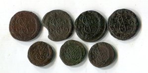 Денги и Полушки Екатерины 2.всего 7 монет