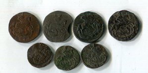 Денги и Полушки Екатерины 2.всего 7 монет