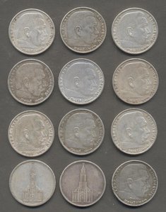 Германия 5 марок 1934-36 гг. 12 шт.